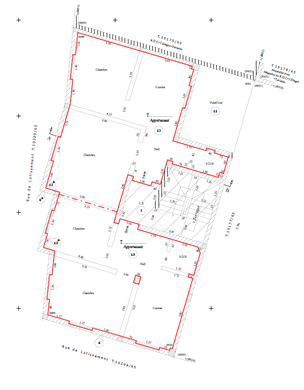 Extrait de plan technique de découpage : niveaux, locaux et circulations